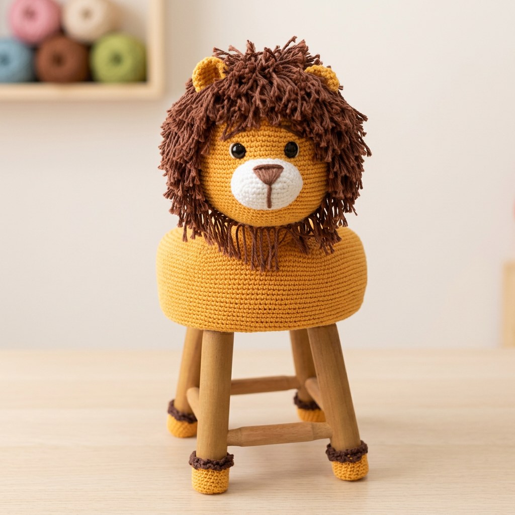 Banquinho Leão em Amigurumi